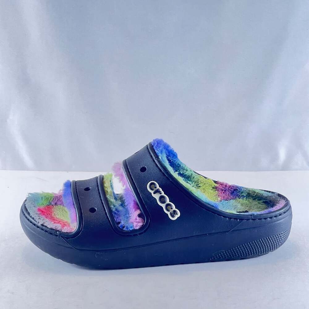 Crocs Classic Cozzzy Spray Dye Sandal Fuzzy Slipper Black Multi Size 6
